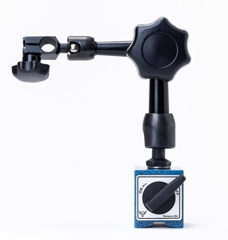 PEC TOOLS Mini Universal Arm Magnetic Base with Mechanical Locking System, 77lb/35kg Holding Force, Fits 6mm & 3/8" Stems & Dovetail, Compact Precision Indicator Stand - Image 1